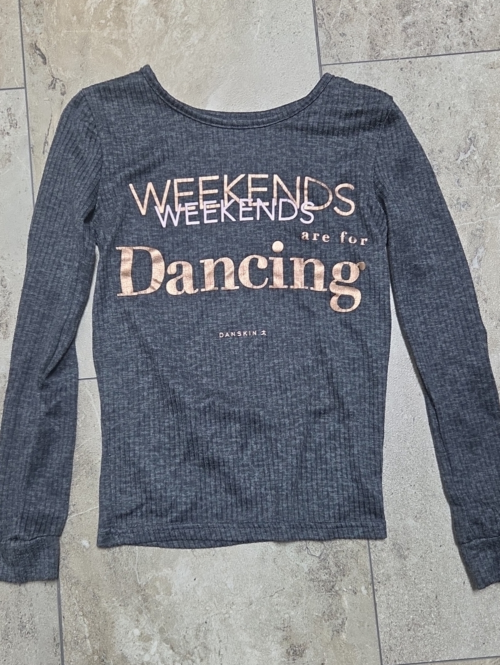 - Danskin Gray Ribbed Long Sleeve Tee with Rose Gold Text